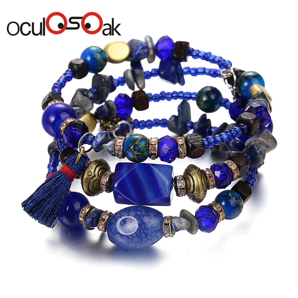 New Vintage Multilayer Tassel Bracelets Bohemian Resin Stone Bead Bracelets& Bangles Pulsera Ethnic Jewelry Party For Women