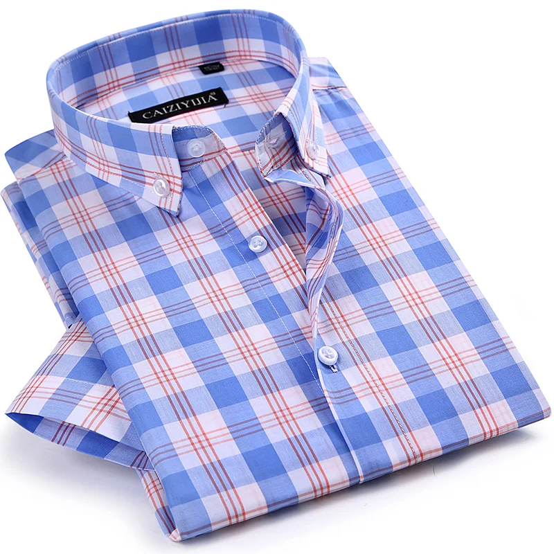 Vente Hommes de Damier Plaid À Manches Courtes Robe Chemise Porté en Confortable Pur Coton Mince Smart Casual Régulier fit bouton down Chemises
