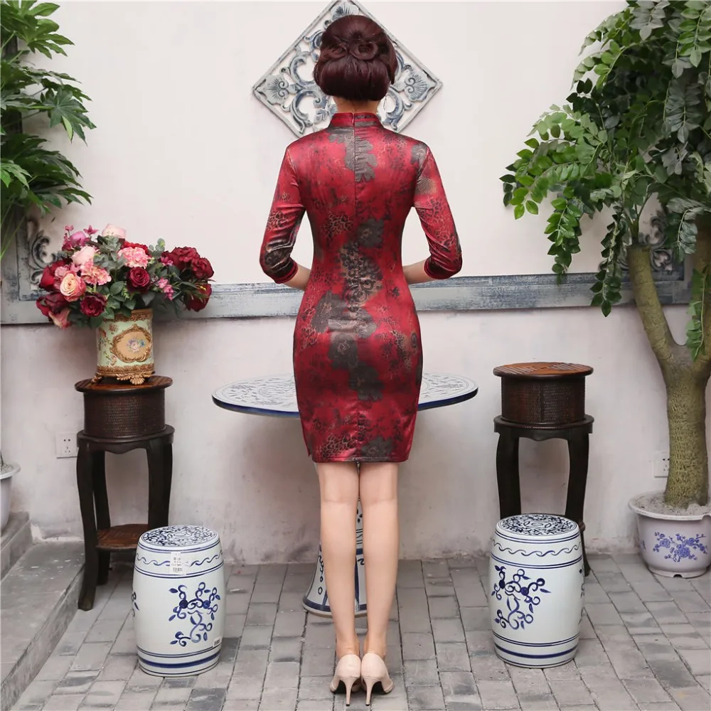 Шанхай история Высокое качество короткий рукав Для женщин Cheongsam Qipao платье китайское традиционное Костюмы из искусственного шелка Китай Qipao