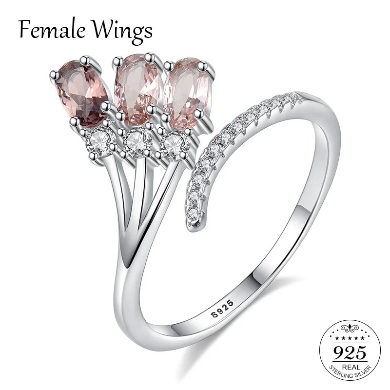 

FEMALE WINGS Gradient Brown Gemstore Rings 925 Sterling Silver Adjustable Rings for Women Joyas de Plata 925 Anillos Mujer FR185