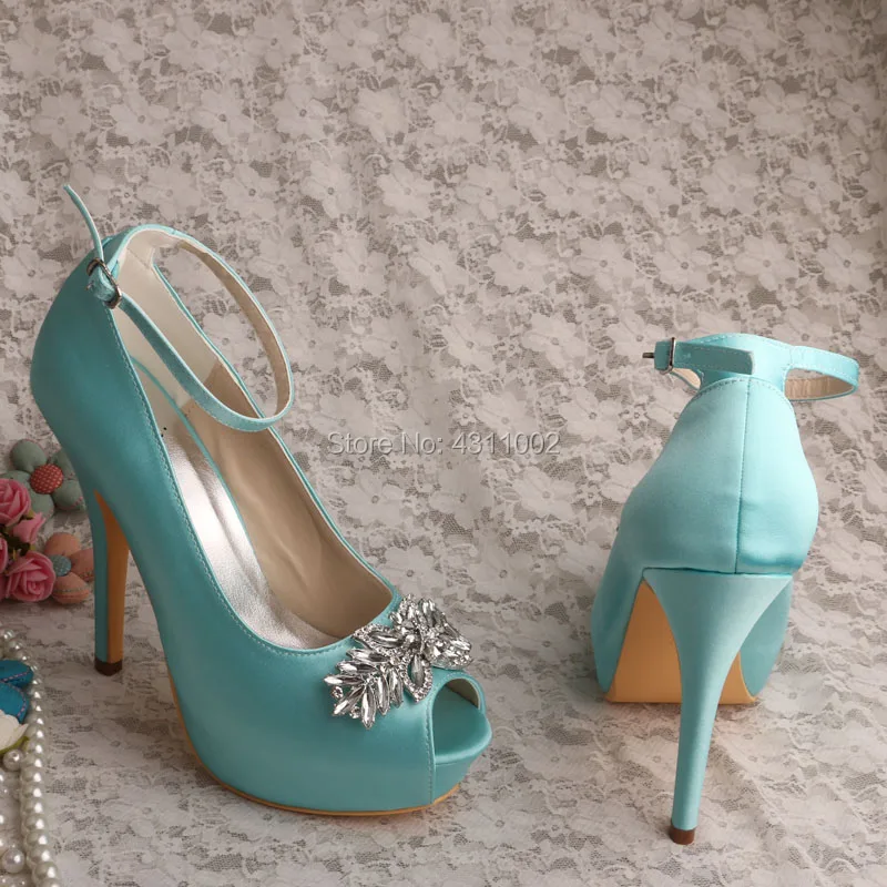 Open Toe Mint Green High Heels for Women Wedding Ankle Strap Crystal Platform Shoes