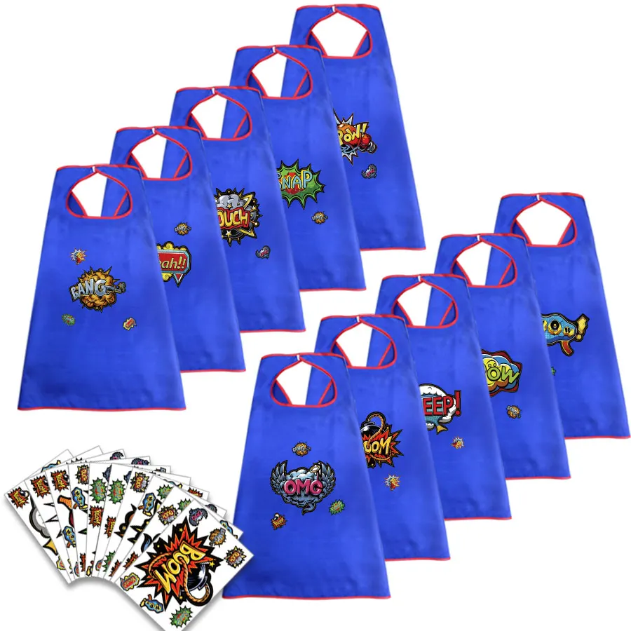 

10 PCs SPECIAL Plain Blue Child Cape and Mask Stickers Birthday Items Prince Carnival Boys Costume Brand Grandson Gifts