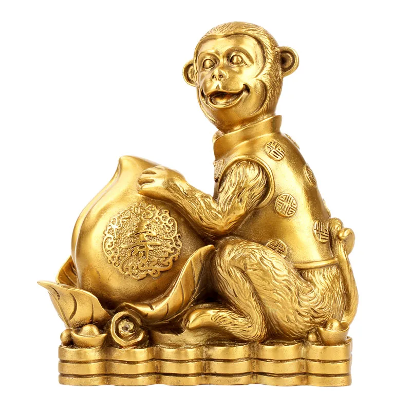 Feng Shui Home Decoration Chinese Brass Copper Monkey Peaches Lucky