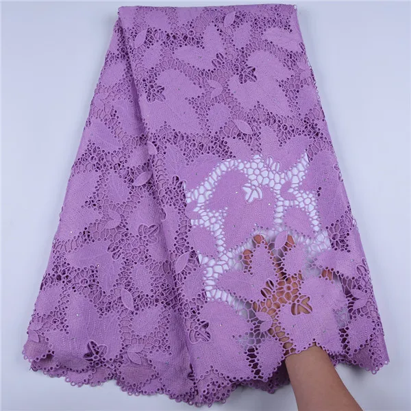 New Light Purple African Lace Fabric Water Soluble Guipure French Lace Fabric High Quality Nigerian Lace Fabric For WeddingA1668 - Color: As picture