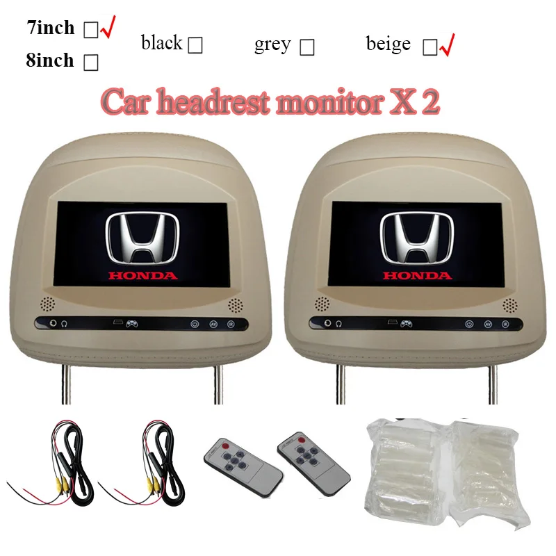 

2pcs/lot headrest car monitors for honda accord for honda crv for honda civic with HD digital screen 800x480 8inch 7inch beige