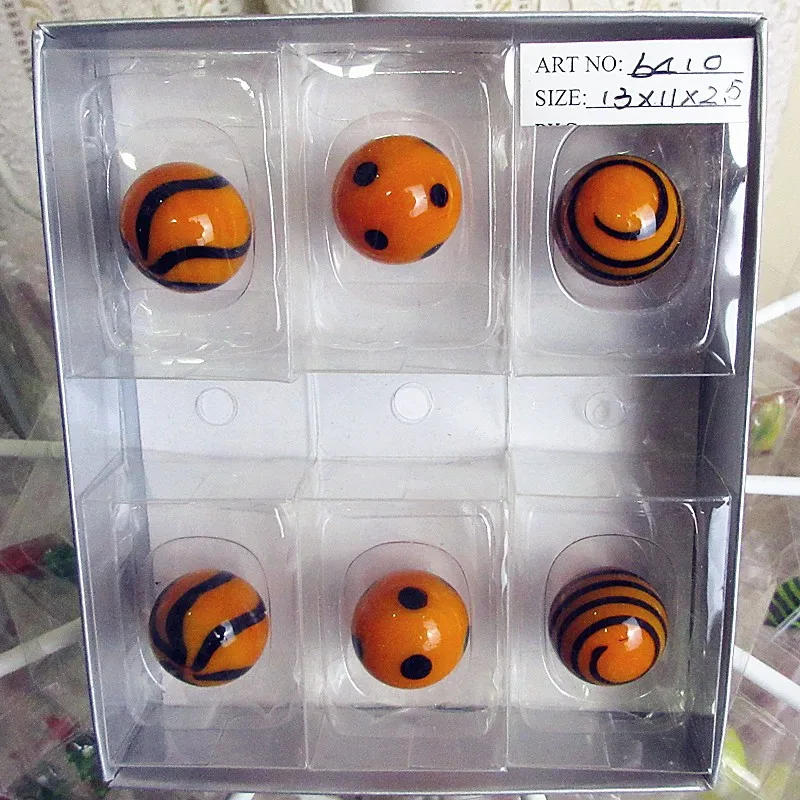 

6pcs deep orange hand blown glass Marbles ball small sculpture 1.8cm classic home decoration aquarium children's game toys set