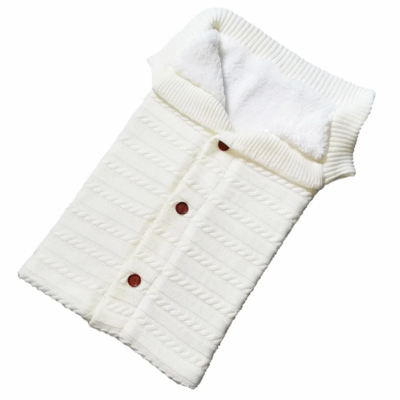 Детский спальный мешок, конверт, зимний детский спальный мешок, муфта для коляски, вязаный спальный мешок для новорожденных, пеленка, вязаная шерстяная, Slaapzak - Цвет: White