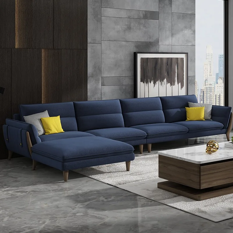 Тканевый секционный диван современный стиль с шезлонгом для гостиной Съемный и моющийся - Цвет: Blue