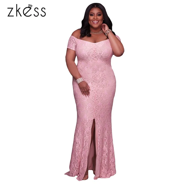 zkess pink plus size off shoulder lace gown elegant women 2017 off the shoulder dresses plus size