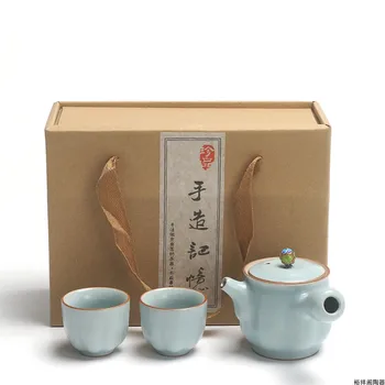 

China Jingdezhen pottery kung fu ceremony tea set gift box lotus seed tea pot maker two cups ceramic single handle teapot