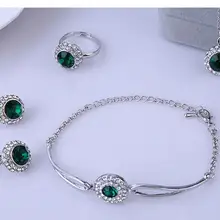 Серебристый ТЕМНО-ЗЕЛЕНЫЙ CZ Цирконий Кристалл ожерелье браслет серьги кольцо четыре шт ювелирные наборы