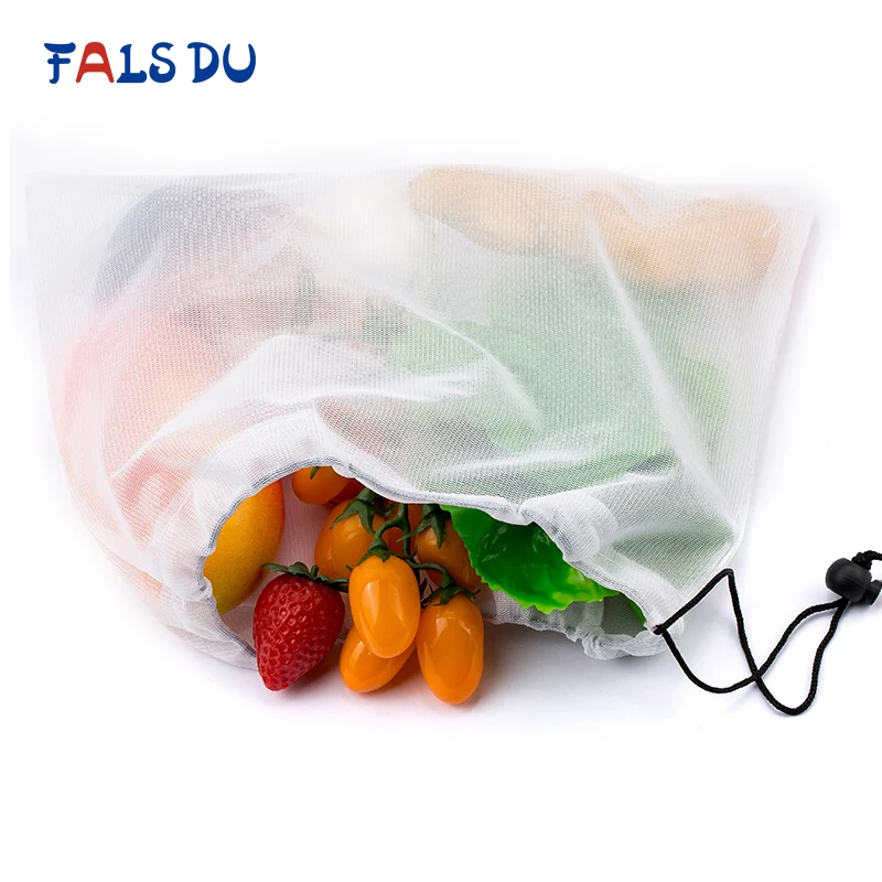 

12pcs Reusable Rope Mesh Produce Bags Kitchen Fruit Vegetable Toys Eco-Friendly Storage Bags Pouch Drawstring Mesh Shopping Bag