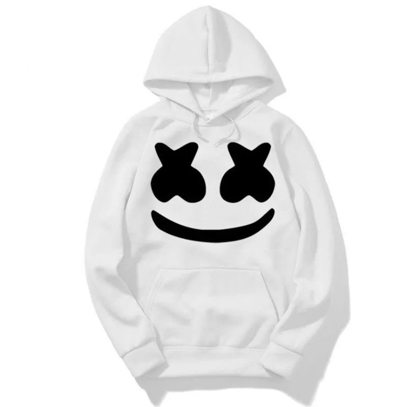 

cosplay mysterious DJ marshmello jacket with hat Sweatshirt men and women Anime smiley costume Halloween music party Cool gift