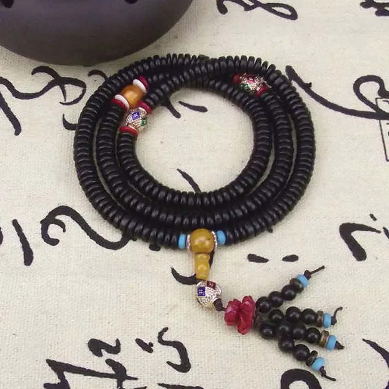 

8x3mm Tibetan Buddhism 216 ebony wood beads Prayer Bead Mala Necklace