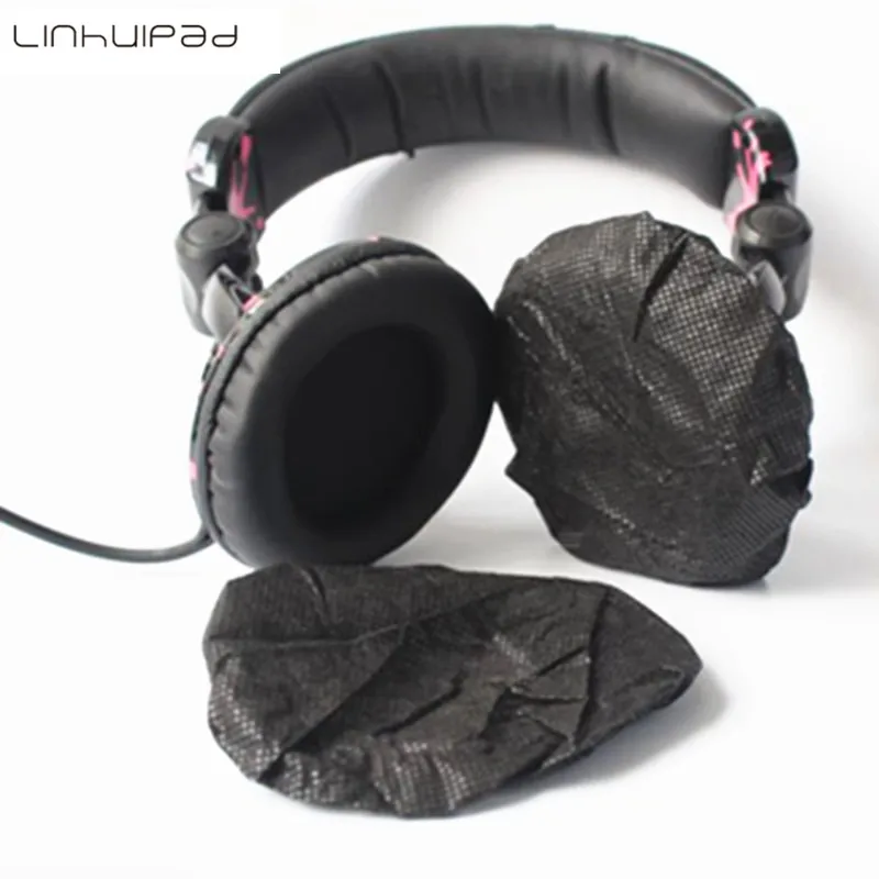 Linhuipad 100pcs Black Replacement Non woven Sanitary headphone covers 12 13cm diameter widely use for big over head headsets