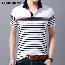 COODRONY весна лето деловая Повседневная футболка с коротким рукавом Мужская модная полосатая футболка хлопковая Футболка мужская размера плюс S95120