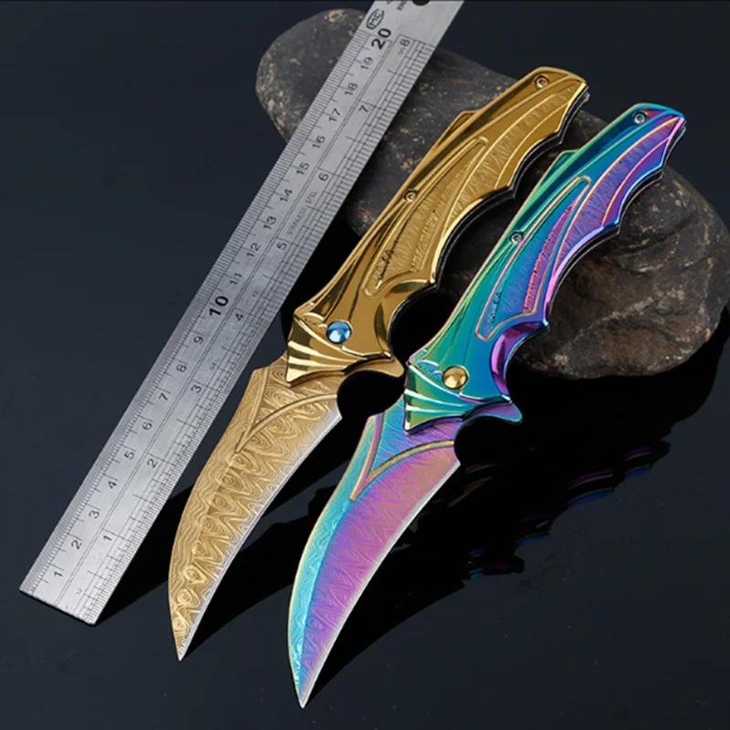 

Gold / Multicolor high hardness color gold folding knife Wild self-defense survival multi-function knife