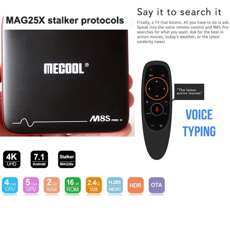 

TV Box Android 7.1 vs x96 mini stalker ma g254 meecool M8S PRO W 2G 16G Voice Control+1 year iptv optional Amlogic S905W h.265