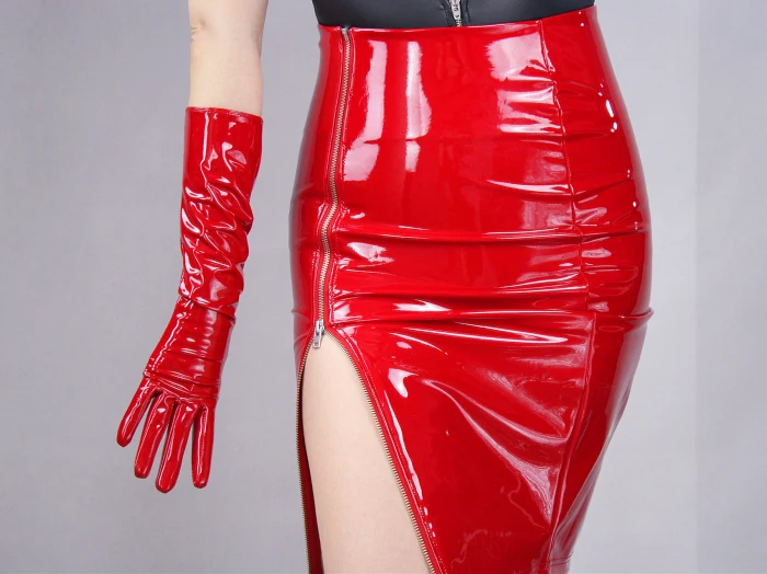 Новые модные лакированные кожаные перчатки, сексуальные ярко-красные перчатки из искусственной кожи, женские перчатки без подкладки из синтетической кожи, Женские варежки для косплея P15
