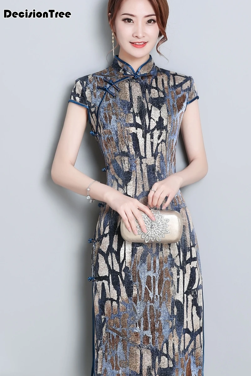 2019 verano vintage de las mujeres chinas de satén de seda cheongsam vestido qipao baile vestido de flores las mujeres chino vestido oriental - 6