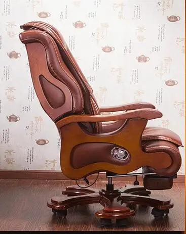 الفاخرة الجلود كرسي دوار كرسي الخشب الصلب كرسي رئيسه رفع الجلد تدليك مستلق كرسي الكمبيوتر.