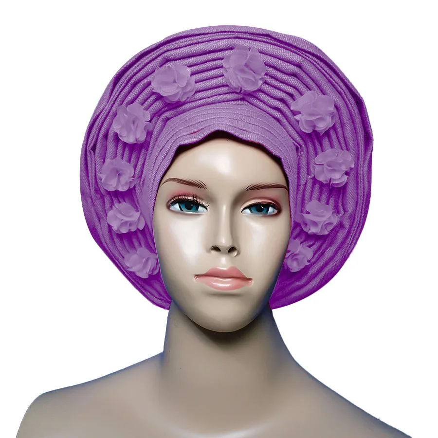 ASO OKE gele с бусинами тюрбан в африканском стиле в авто gele - Цвет: lilac