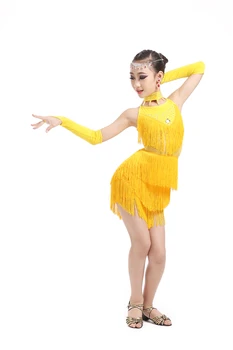 

2016 New Girls tassel Latin Dance Dress Spandex Halter Rhinestone Ballroom Dance Dress Cha Cha/Rumba/Samba Performance cloths
