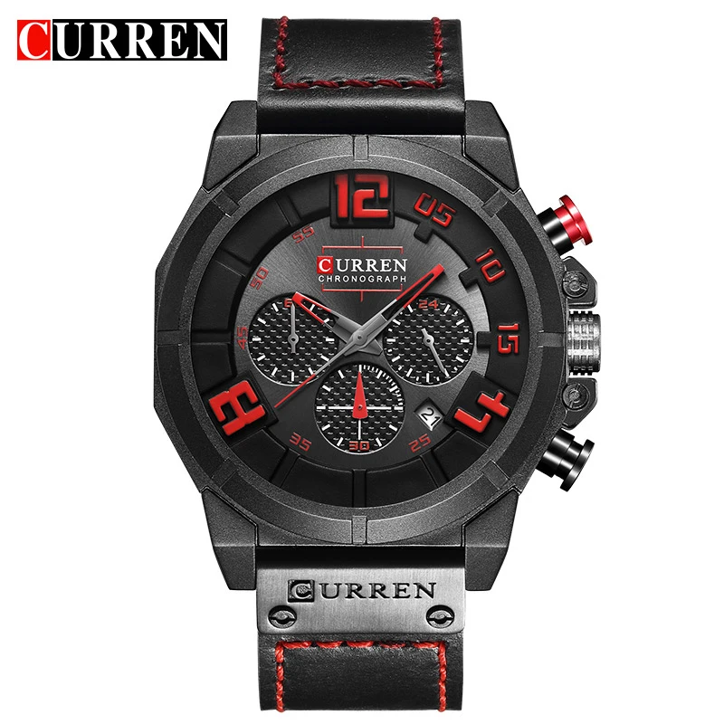 

2018 CURREN Top Brand Chronograph Quartz watches Men 24 Hour Date Men Sport Leather Wrist Watch Fashion Analog Male Clock