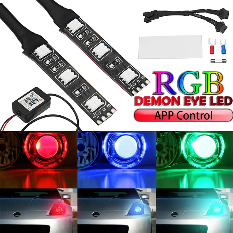 Cheap Offer of  2Pcs Auto RGB headlight Projector Led Devil Eye Demon Eye Lamp For Car App Remote Control projector