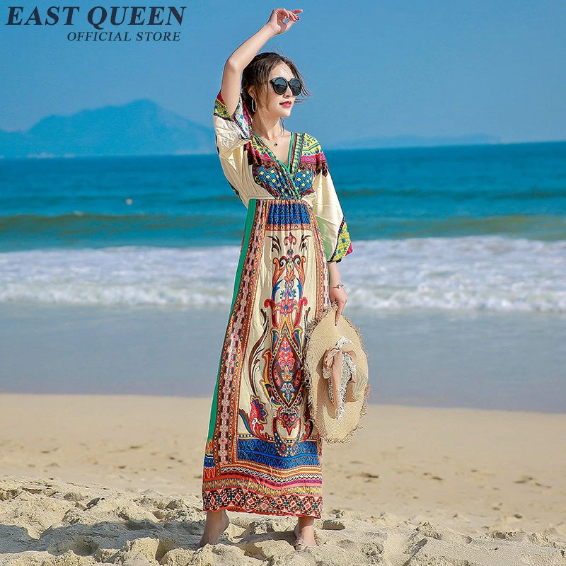 Vestido chic bohemio de estilo étnico para mujer, ropa hippie mexicana, vacaciones, playa, moda femenina, sexy, NN0615 Y|long hippie dress - AliExpress