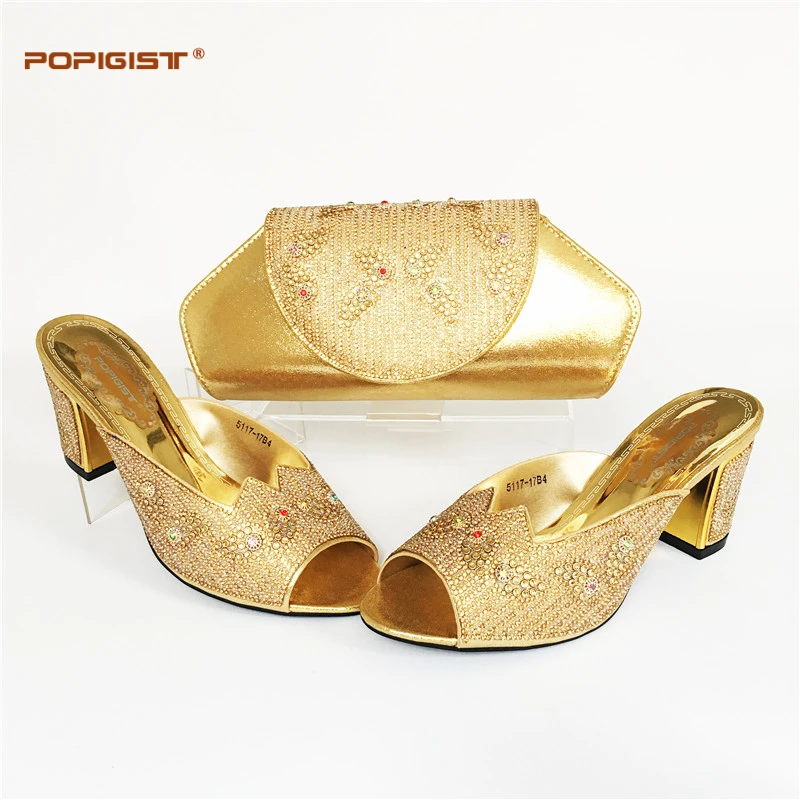 Free Shipping Gold African Shoes And Bags to match set high quality
