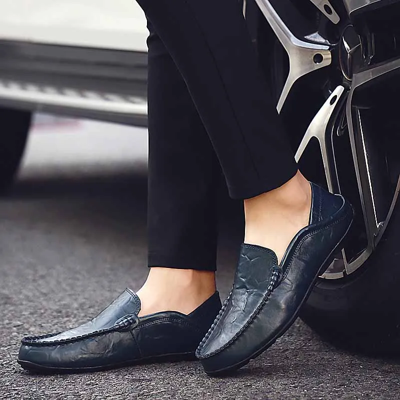Plat Chaussure Ww Mocassin Bateau Sur Cuir Véritable Classique 382 Mocassins En Chaussures marron Homme Hommes Mâle Designer bleu Noir Slip Masorini aw6vq6