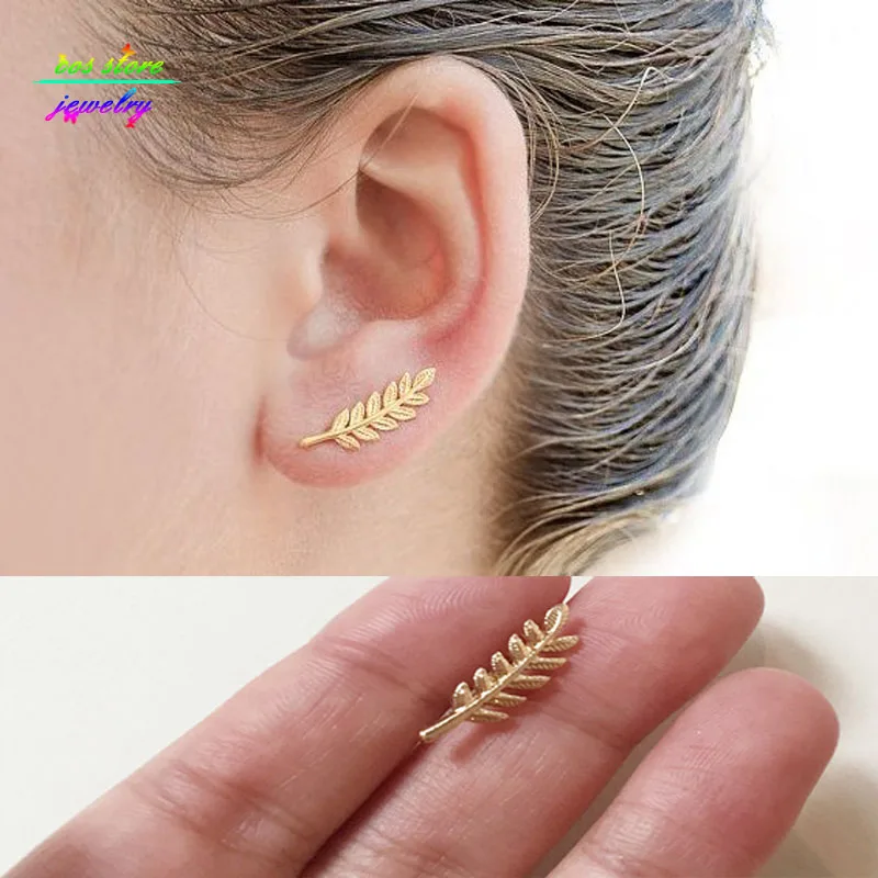 

2016 New Brief Mori Girl Forest Montre Femme Gold Tone Leaf Stud Earrings For Women Bijoux