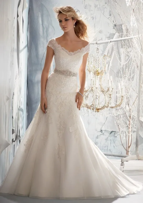8 169$ New Design TY-56 Elegant Sheath V-neck Beaded Appliques Voile Wedding Dress White Ivory VESTIDO DE NOIVA