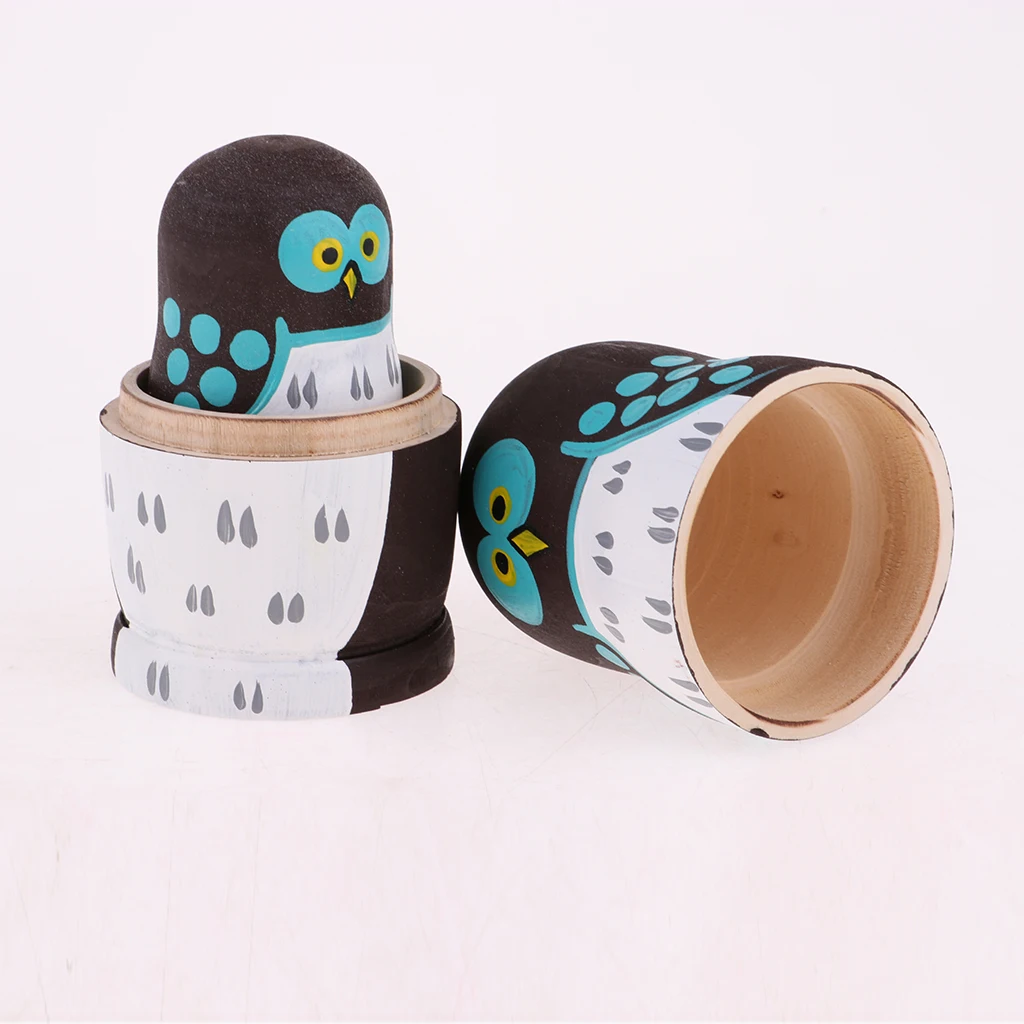 5 Pieces Hand Painted Owl Pattern Russian Nesting Dolls Wooden Matryoshka Babushka Doll For Kids Children Birthday Gift Toy