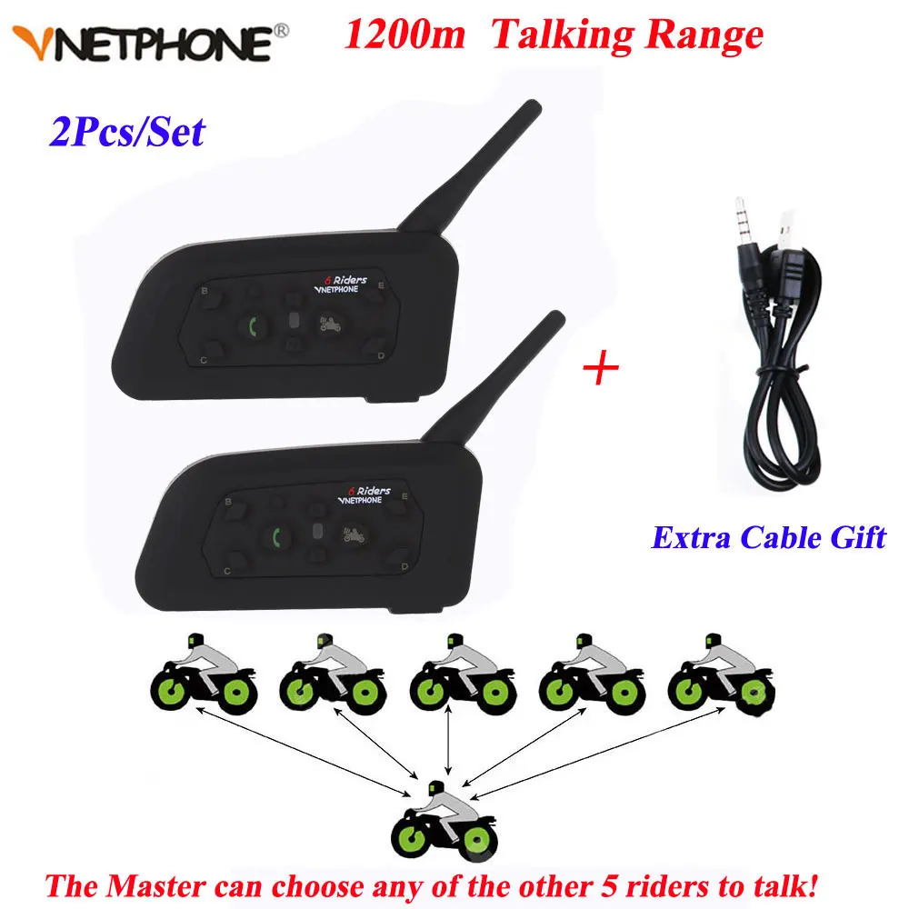 

Vnetphone 2PCS V6 Motorcycle Bluetooth Helmet Intercom 1200M Moto Wireless BT Walkie-talkie V6-1200 Helmet Interphone Headsets