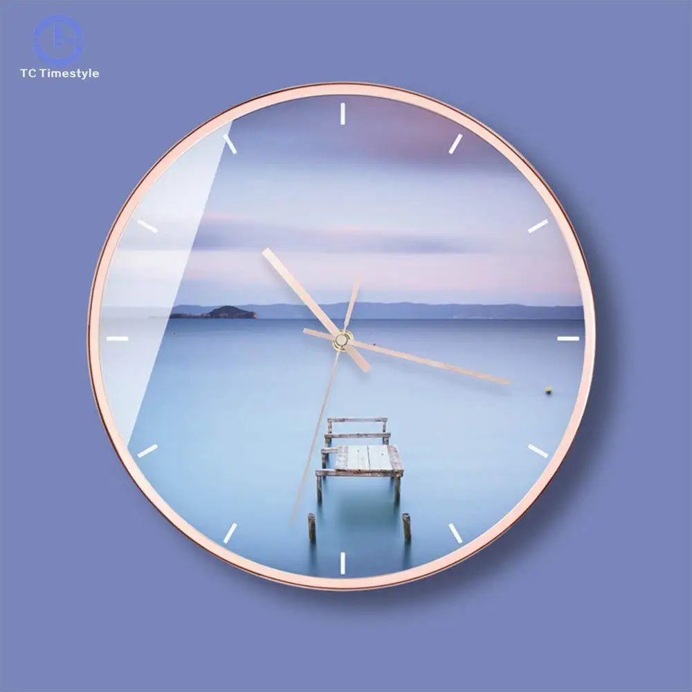 

Wall Clock Modern Design Living Room Decoration Accessories Watches Rose Gold Metal Creative Candy Color Landscape Wall Clocks