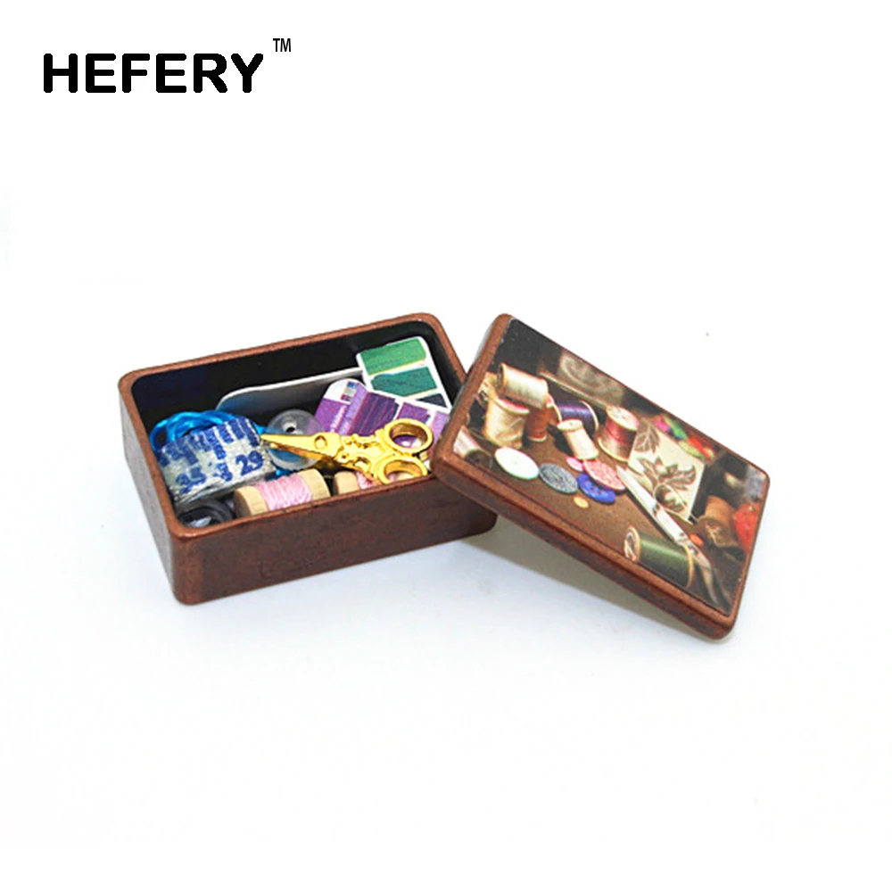 

1/12 Dollhouse Miniature Accessories Mini Sewing box Simulation Thread Scissors Ruler Model Toys for Doll House Decoration