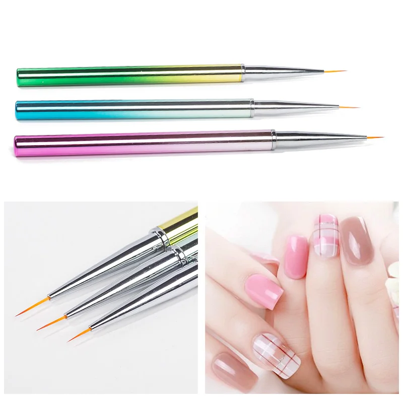 

3Pcs/set 7/9/11mm Matel Colorful Handle Liner Painting Brush Flower Lines Stripe French Drawing Pen Nail Art Manicure Tool