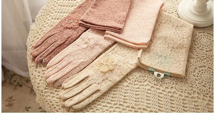 Новые женские солнцезащитные перчатки милые кружевные летние перчатки элегантные женские анти-УФ дышащие модные водительские перчатки с пятью пальцами T236