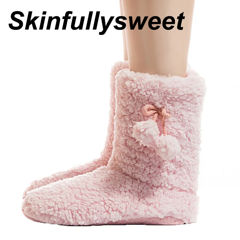 US $8.54 Wholesales Thick Plush Warm Indoor Boots NonSlip Soft Bottom Home Boots Womens CottonPadded Shoes