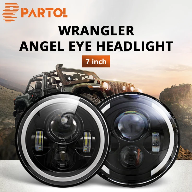 

Partol 1PC 7inch LED Headlight Bulb Angle Eye DRL Car Led Driving Light 12v For Jeep Wrangler Land Rover Defender 4x4 off-road
