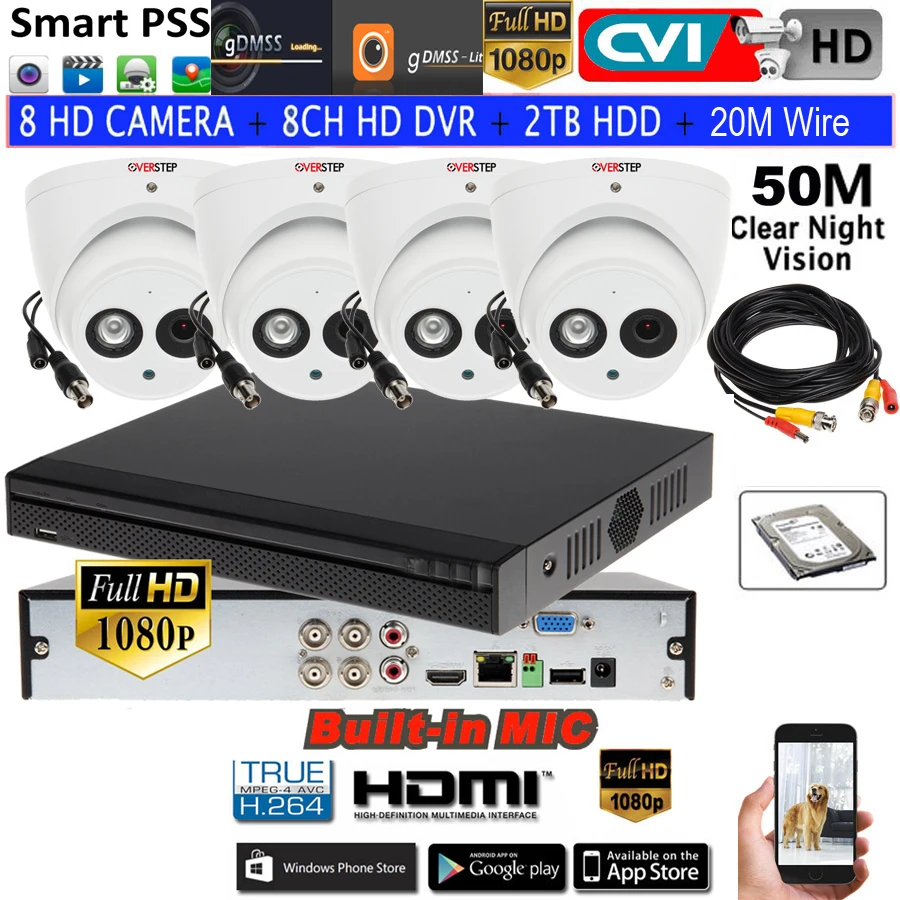 HCVR5104HS S3 4ch CVI система видеонаблюдения 2MP 1080P Водонепроницаемая HDCVI IR Eyeball audio Camera HAC
