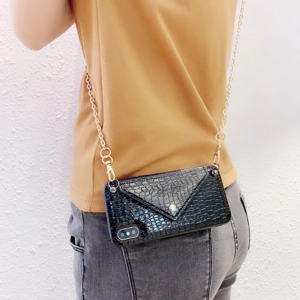 Case For iPhone X Xr Xs Max Case Sexy Snake Skin Laser Flip Wallet Neck Chain Card Slots Stand Case For iPhone 7 8 6S Plus Cover (4)