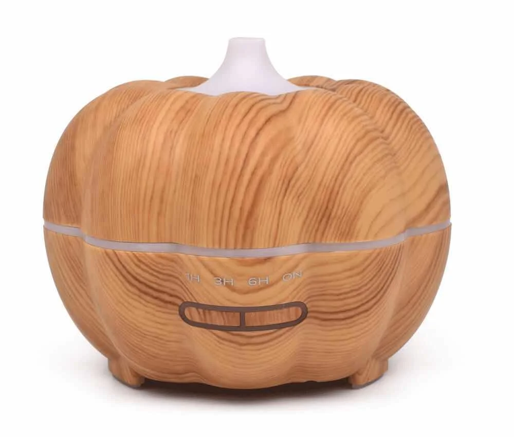 

350ml Aroma Essential Oil Diffuser Pumpkin Shape Ultrasonic Air Humidifier With Wood Grain 7 Color Changing LED Lights for HomeH