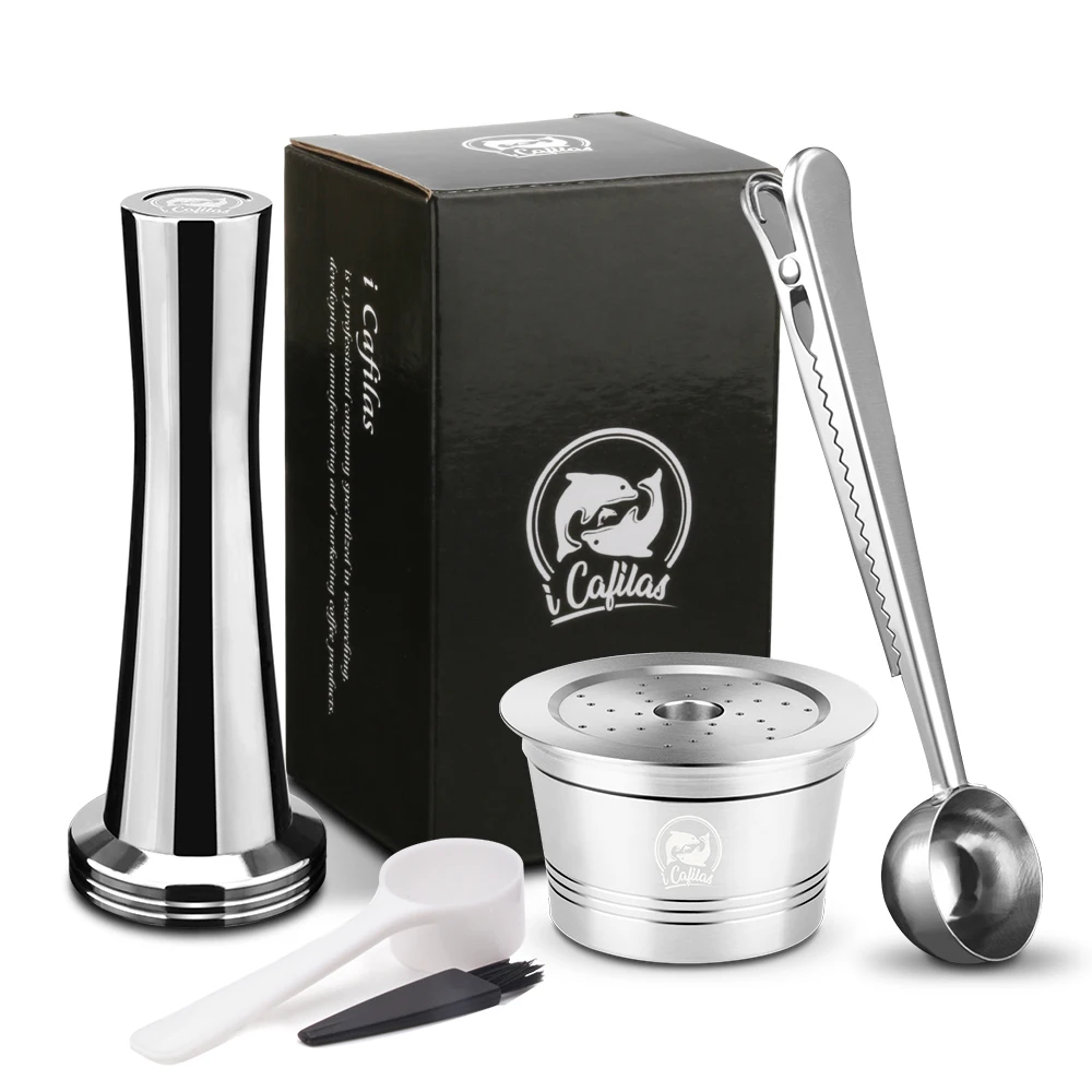 

For Caffitaly Minipresso CA Tchibo ALDI Refillable Coffee Filters Stainless Steel Reusable Coffee Capsule & Tamper Spoon