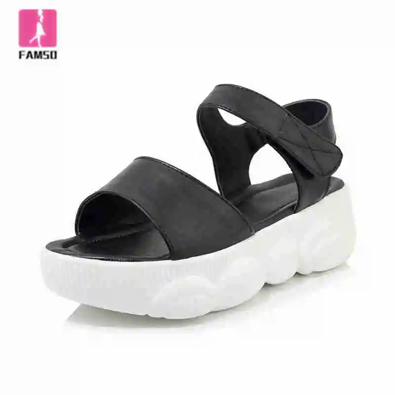 

FAMSO 2019 Shoes For Women Sandals Black White Ankle Strap Platforms Shoes Summer Female wedges Casual Sandals Large Size 34-43
