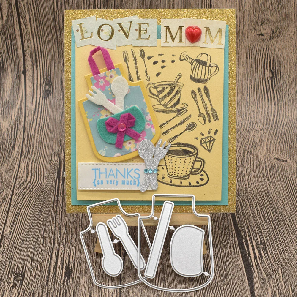 

Kitchen Apron Tableware Metal Cutting Dies For Card Making Scrapbooking Album Mother Birthday Card Gift Decoration