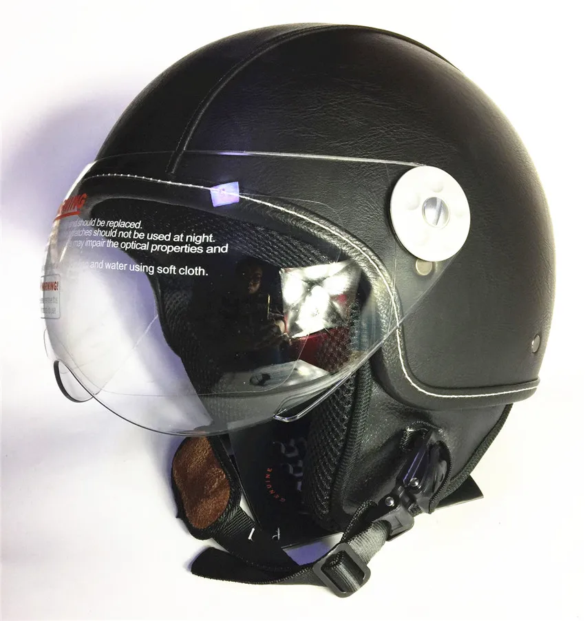 Винтажный кожаный мотоциклетный шлем с открытым лицом, шлем для самоката, универсальный Ретро мотоциклетный шлем, очки