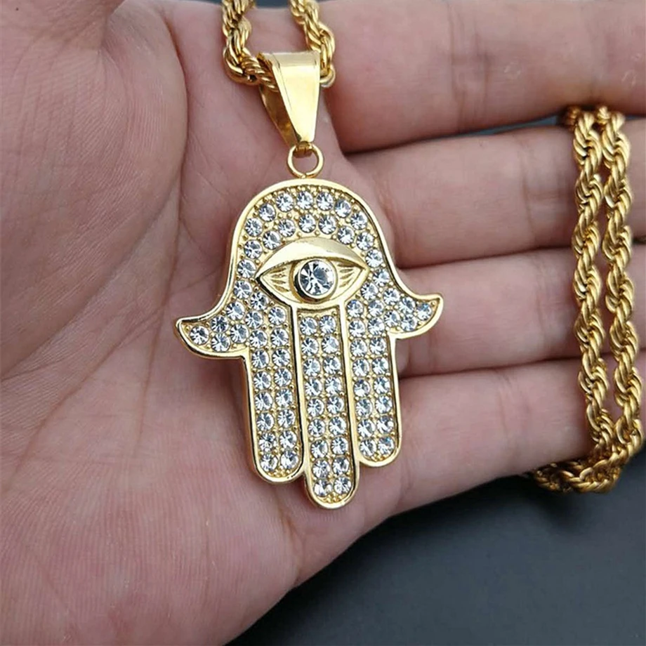 Hamsa Мужская рука из нержавеющей стали подвеска Фатима и цепочка золотого цвета